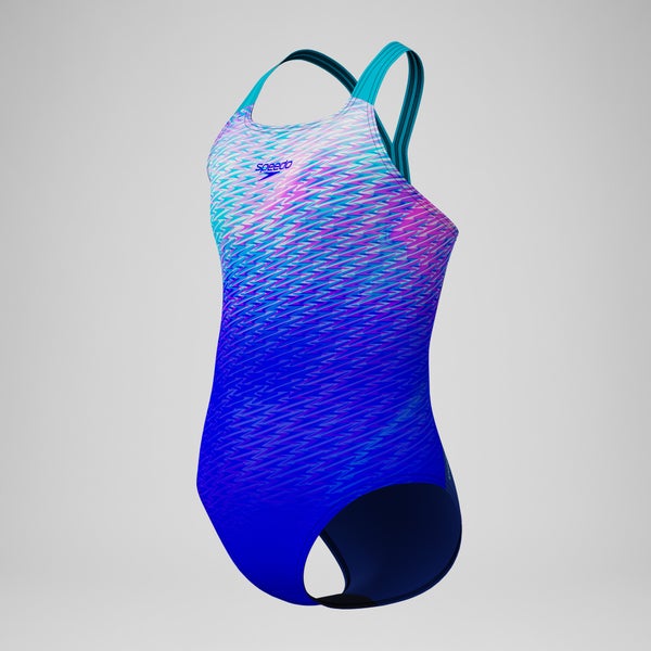Speedo Girls Printed Powerback One Piece Blue/Turquoise