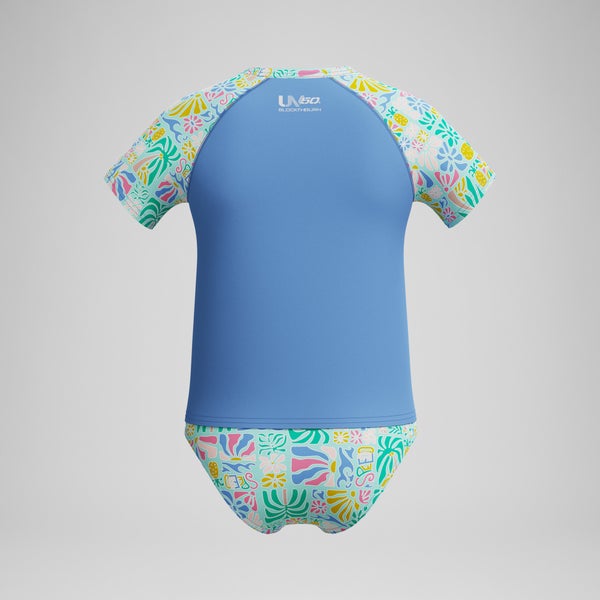 Speedo Girls Printed Short Sleeve Rashguard Set Blue