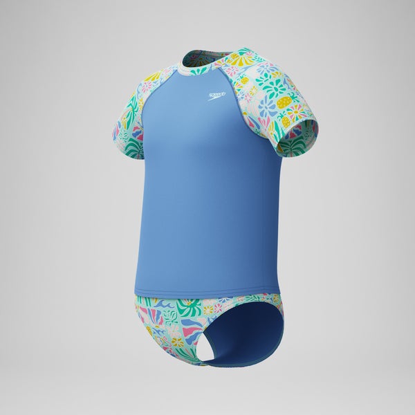 Speedo Girls Printed Short Sleeve Rashguard Set Blue