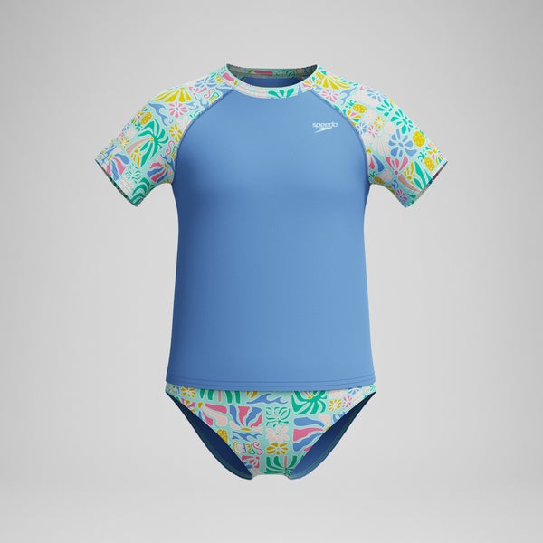 speedo Girls Printed Short Sleeve Rashguard Set Blue