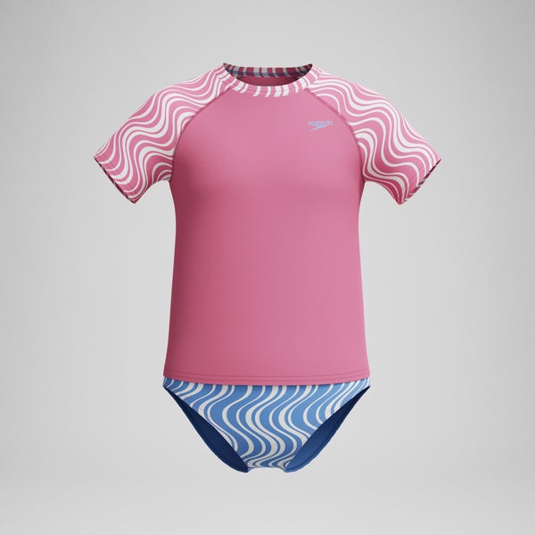 speedo Girls Printed Short Sleeve Rashguard Set Pink