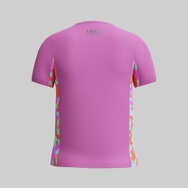 Speedo Girls Printed Short Sleeve Splice Rashguard Pink