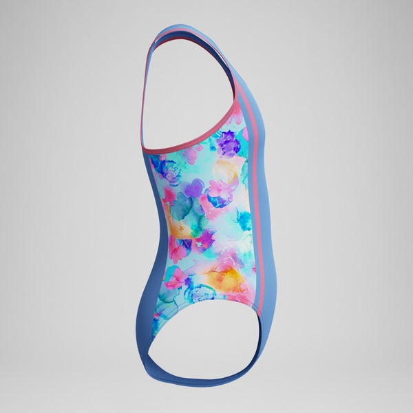 Speedo Girls Printed Spliced Racerback One Piece Blue