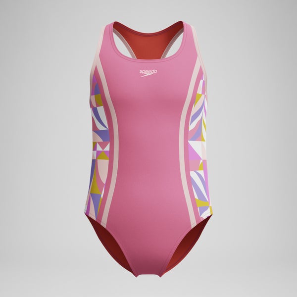 speedo Girls Printed Spliced Racerback One Piece Pink