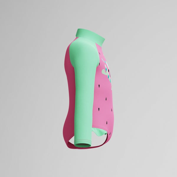 Speedo Infant Girls Learn To Swim Long Sleeve Frill One Piece Pink/Green