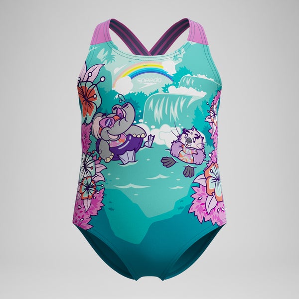 speedo Infant Girls Learn to Swim Printed Crossback One Piece Green