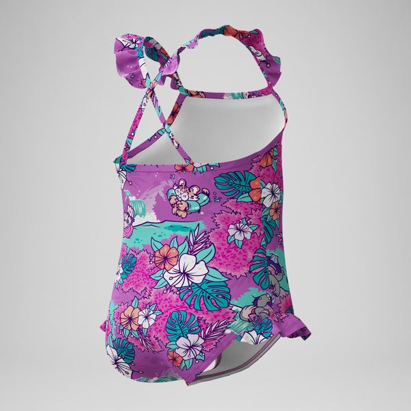 Speedo Infant Girls Learn To Swim Printed Frill Thinstrap One Piece Pink/Green