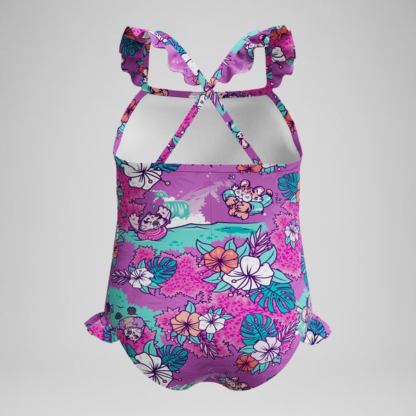 Speedo Infant Girls Learn To Swim Printed Frill Thinstrap One Piece Pink/Green