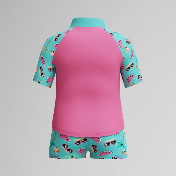 Speedo Infant Girls Learn To Swim Short Sleeve Rashguard Set Pink/Green