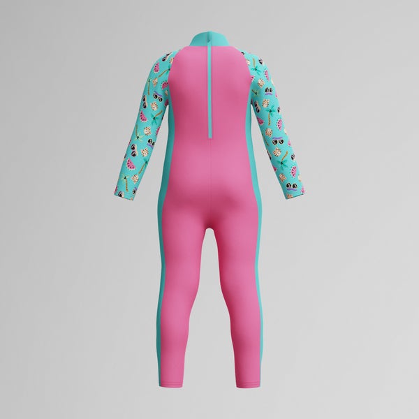Speedo Infant Girls Learn To Swim Sun Protection All-In-One Suit Pink/Green
