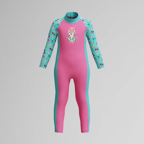 speedo Infant Girls Learn to Swim Sun Protection All-In-One Suit Pink/Green