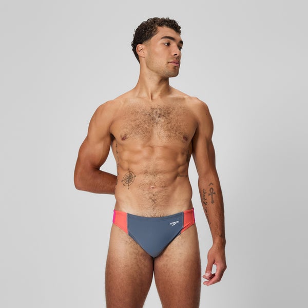 speedo Men's Beachstar Colorblock 2" Brief Gray/Coral