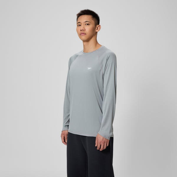 Speedo Men's Easy Solid Long Sleeve Swim Rashguard Gray