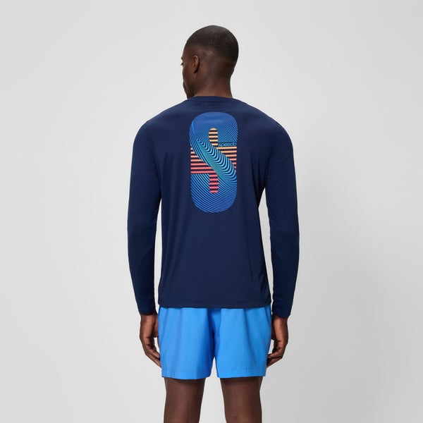 Speedo Men's Graphic Long Sleeve Swim Shirt Navy/Red