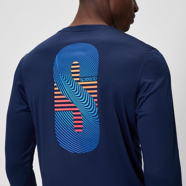 Speedo Men's Graphic Long Sleeve Swim Shirt Navy/Red
