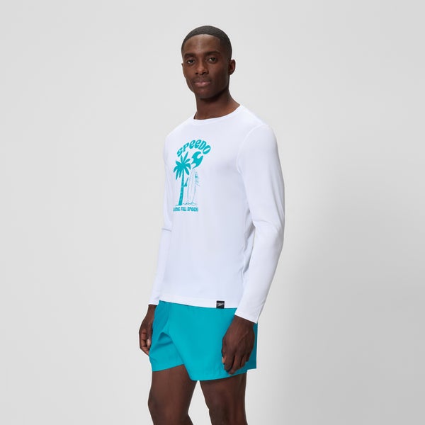 Speedo Men's Graphic Long Sleeve Swim Shirt White/Blue