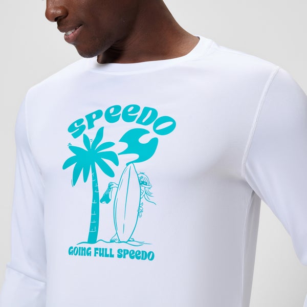 Speedo Men's Graphic Long Sleeve Swim Shirt White/Blue
