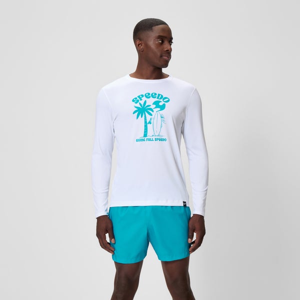 speedo Men's Graphic Long Sleeve Swim Shirt White/Blue
