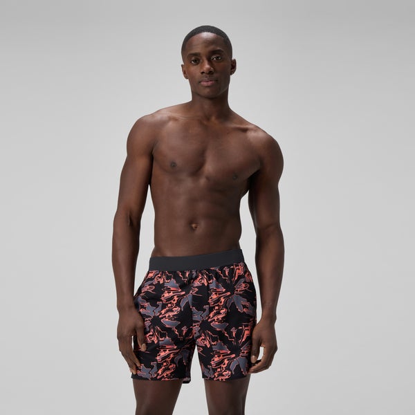 speedo Men's Lookout Printed 16" Swim Trunks Black/Orange