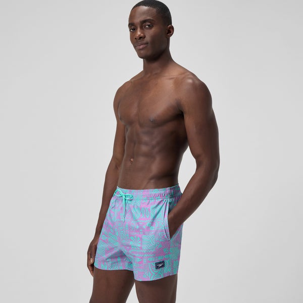 Speedo Men's Print Redondo Edge Volley 14" Swim Trunks Pink/Green