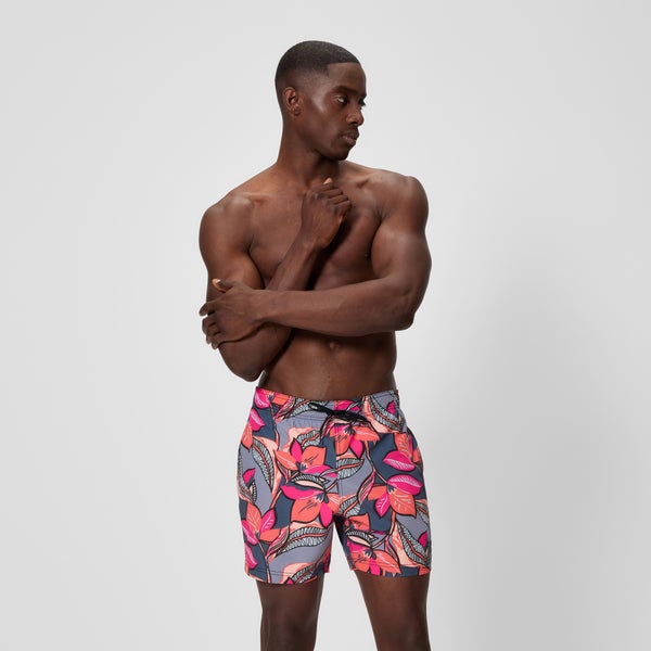 speedo Men's Redondo Edge Printed 16" Swim Shorts Coral/Gray