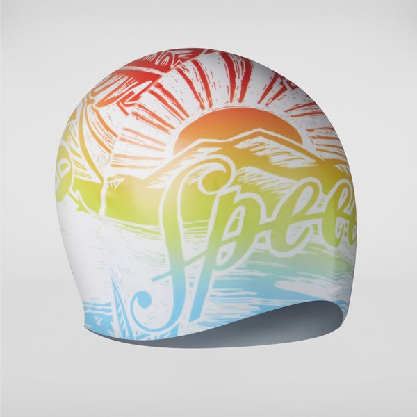 Speedo Adult Printed Silicone Cap Orange/Blue