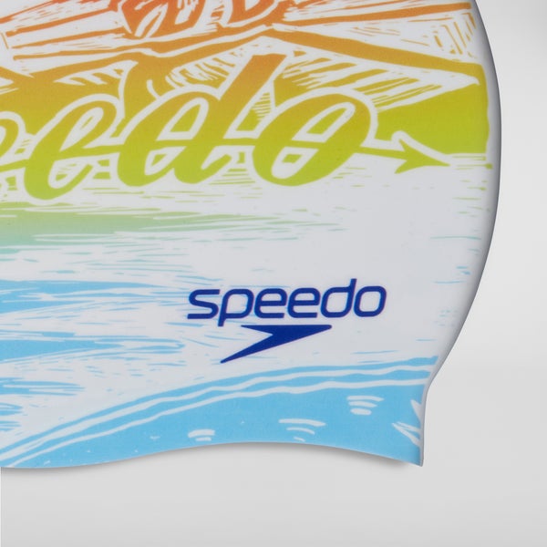 Speedo Adult Printed Silicone Cap Orange/Blue