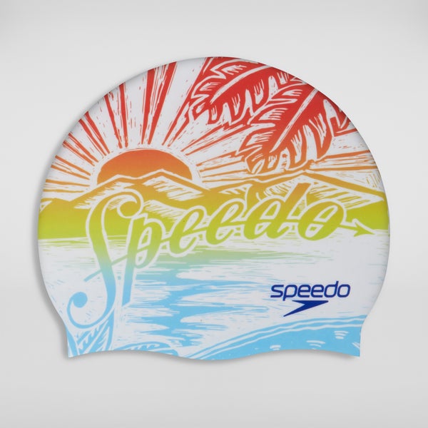 speedo Adult Printed Silicone Cap Orange/Blue