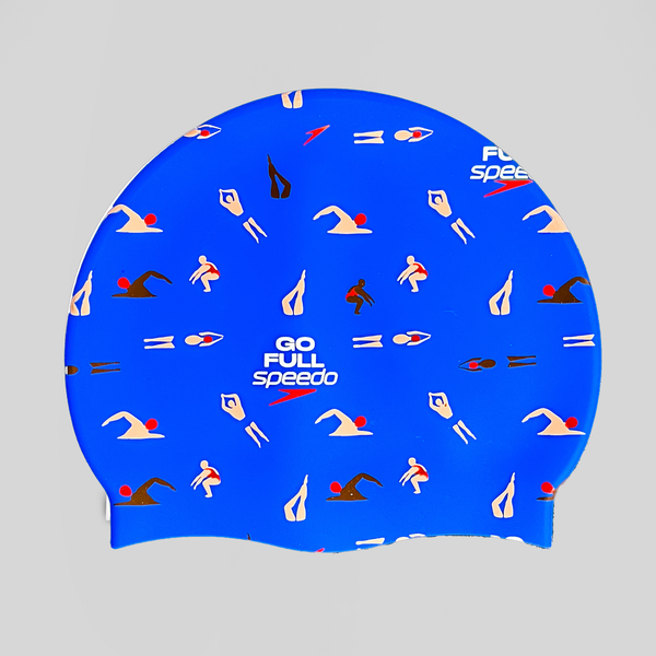 speedo Adult Silicone Printed Cap Blue