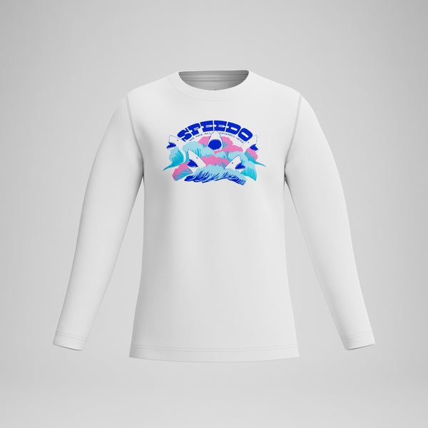speedo Boys Graphic Long Sleeve Swim Shirt White