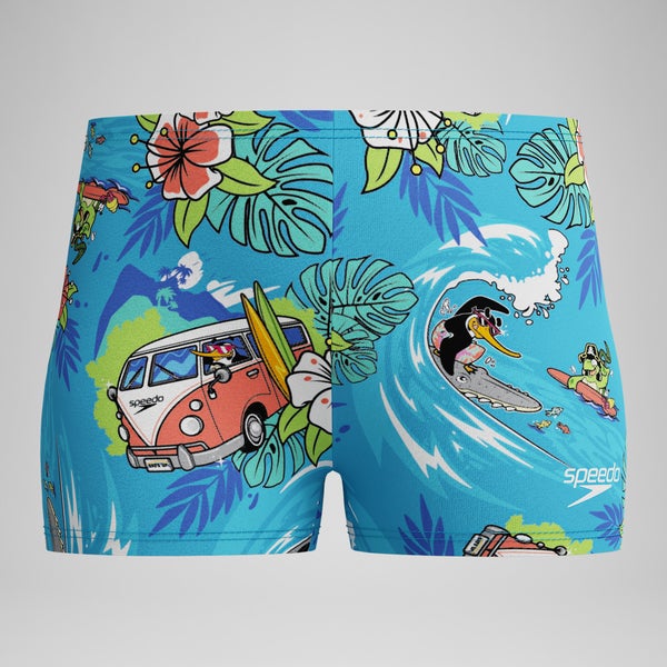 speedo Boys' Learn to Swim Printed Square Leg Blue