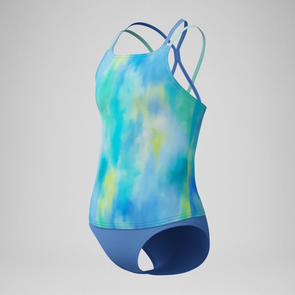 Speedo Girl's Print Strappy Tankini Set Blue