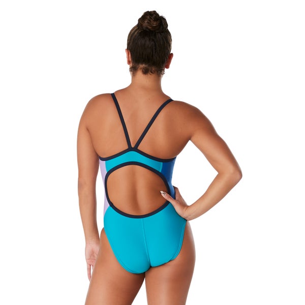 Speedo Girls Colorblock Propel Back One Piece Blue