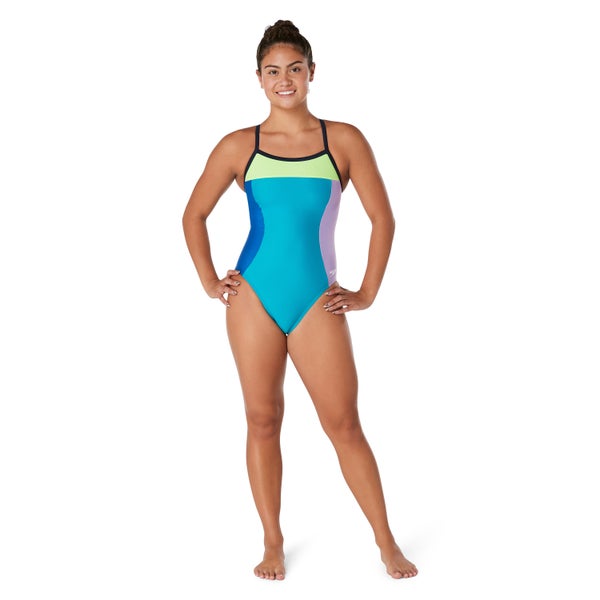 Speedo Girls Colorblock Propel Back One Piece Blue