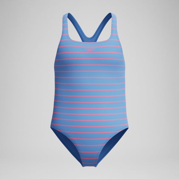 speedo Girls Medalist Printed One Piece Blue