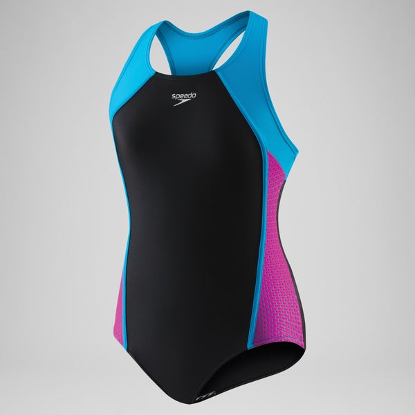 speedo Girls Mesh Thick Strap One Piece Black Blue