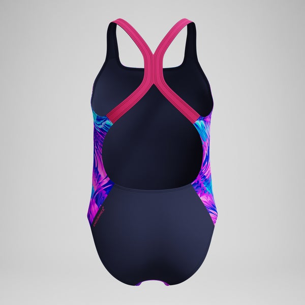 Speedo Girls Print Powerback One Piece Pink/Navy