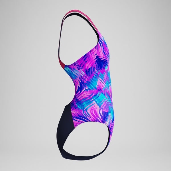 Speedo Girls Print Powerback One Piece Pink/Navy