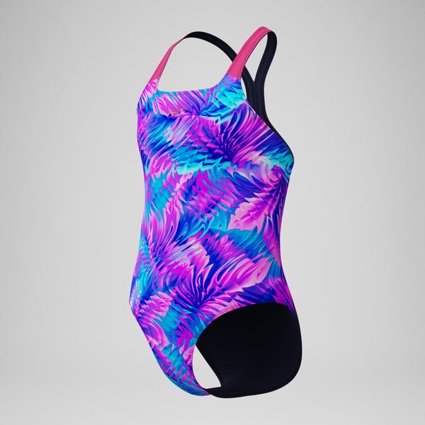 Speedo Girls Print Powerback One Piece Pink/Navy