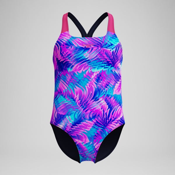speedo Girls Print Powerback One Piece Pink/Navy