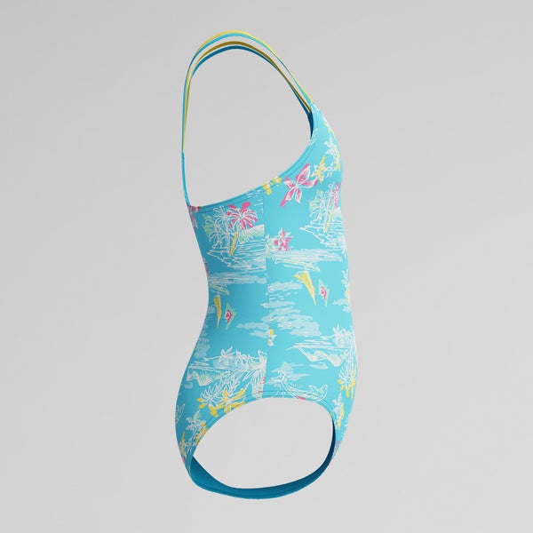 Speedo Girls Print Strappy One Piece Blue/Yellow