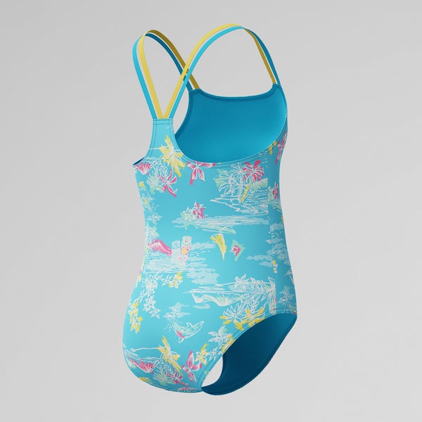 Speedo Girls Print Strappy One Piece Blue/Yellow