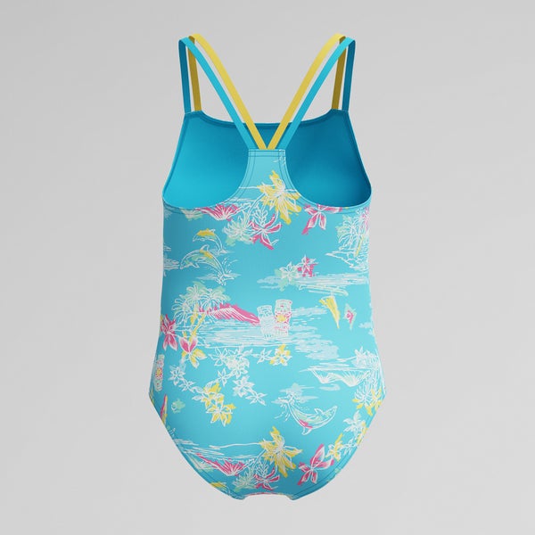Speedo Girls Print Strappy One Piece Blue/Yellow