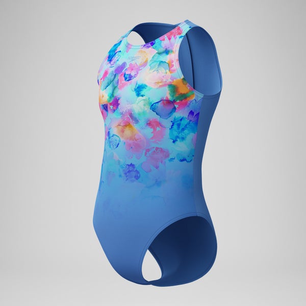 Speedo Girls Printed Hydrasuit Blue