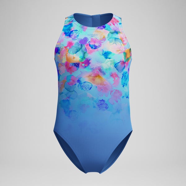 speedo Girls Printed Hydrasuit Blue
