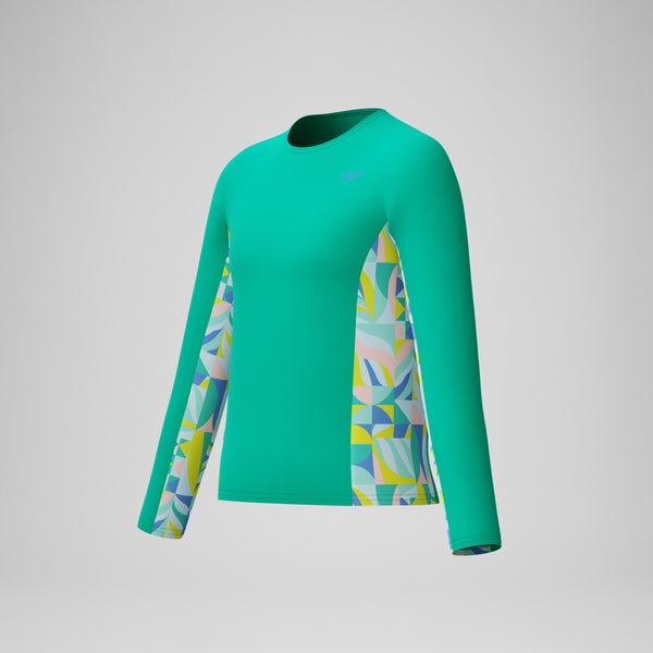 Speedo Girls Printed Long Sleeve Rashguard Green