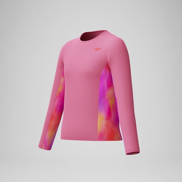 Speedo Girls Printed Long Sleeve Rashguard Pink