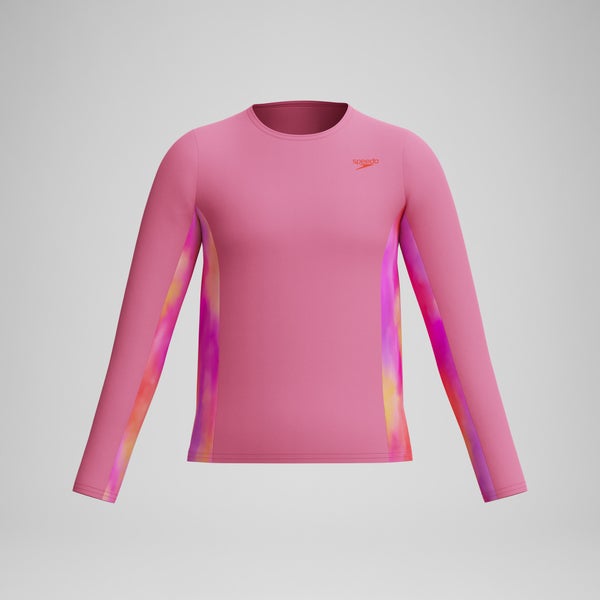 speedo Girls Printed Long Sleeve Rashguard Pink