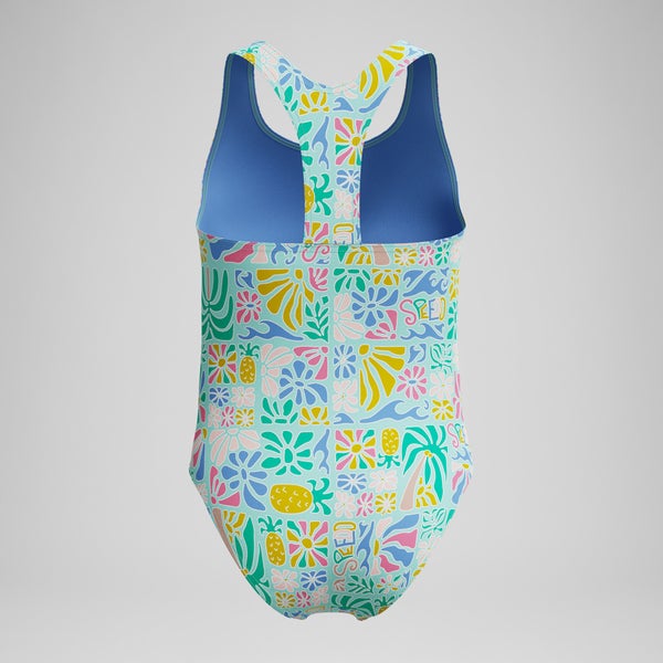 Speedo Girls Printed Racerback One Piece Green