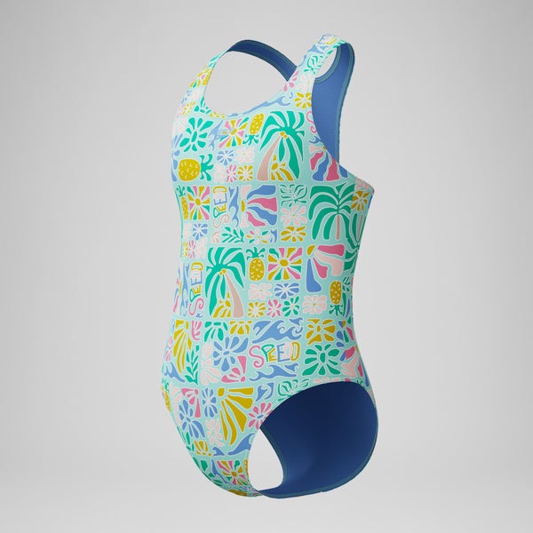 Speedo Girls Printed Racerback One Piece Green
